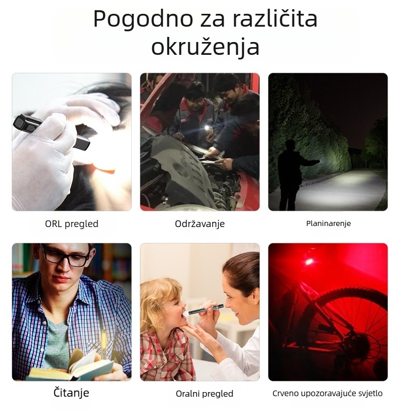 Nova prekogranična mini punjiva medicinska svjetiljka u obliku olovke s tri izvora svjetla, LED jakom svjetlošću, svjetiljkom za zjenice