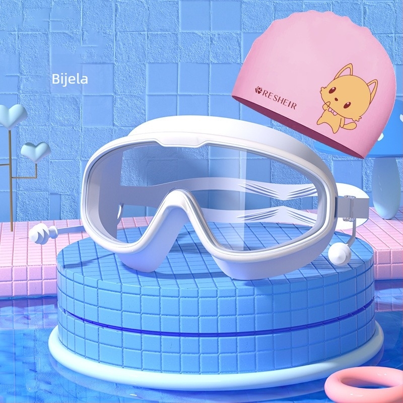 Dječje naočale za plivanje HD vodootporne, protiv zamagljivanja, naočale za plivanje s velikim okvirom, profesionalne zaštite za ronilačke oči, modna silikonska kapa za plivanje