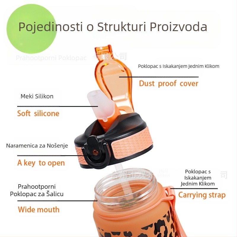 Prekogranična Amazon plastična čaša za vodu s leopard printom, gradijentna čaša slame, ljetna čaša za vanjski prostor velikog kapaciteta, sportska čaša za vodu