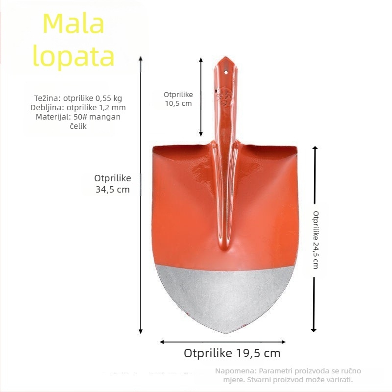Poljoprivredna lopata od cijelog čelika, velika lopata od manganskog čelika, kvadratna lopata, šiljasta lopata, strana lopata, gradilište, most, vanjska šiljasta lopata za ugljen, vrtna lopata
