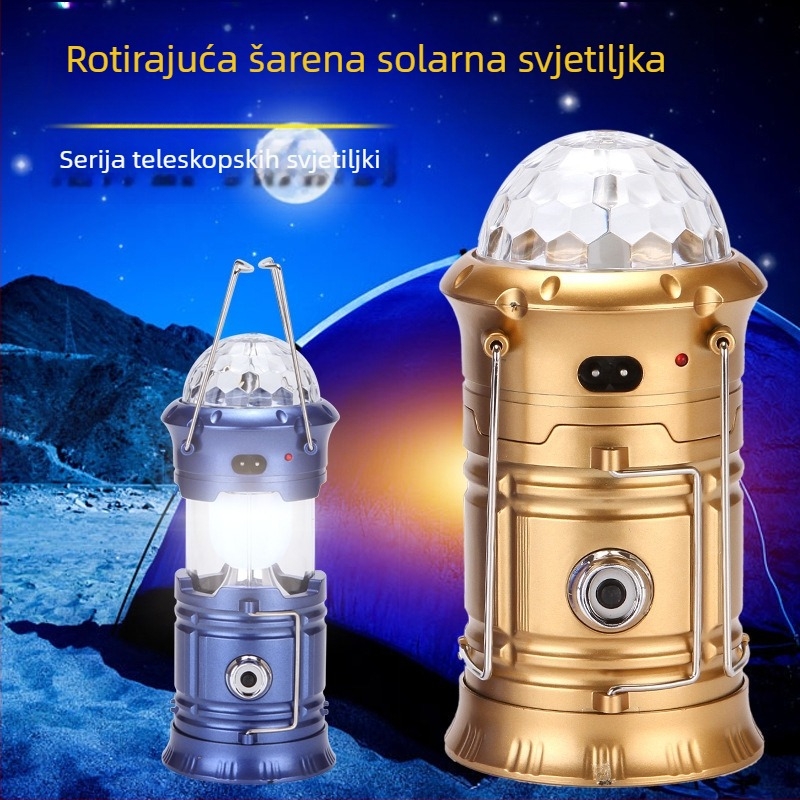 Prijenosna kamperska prijenosna zvjezdana fenjerna rotirajuća svjetiljka za pozornicu, punjiva kućna teleskopska kamperska svjetiljka za hitne slučajeve