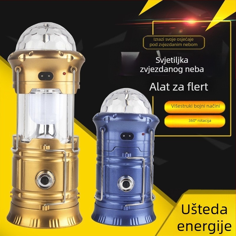 Prijenosna kamperska prijenosna zvjezdana fenjerna rotirajuća svjetiljka za pozornicu, punjiva kućna teleskopska kamperska svjetiljka za hitne slučajeve