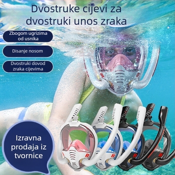 Maska za ronjenje s dvije cijevi, ronjenje s cijelim licem, potpuno suha dvostruka maska za disanje, maska za ronjenje i plivanje, protiv zamagljivanja, visoka rezolucija