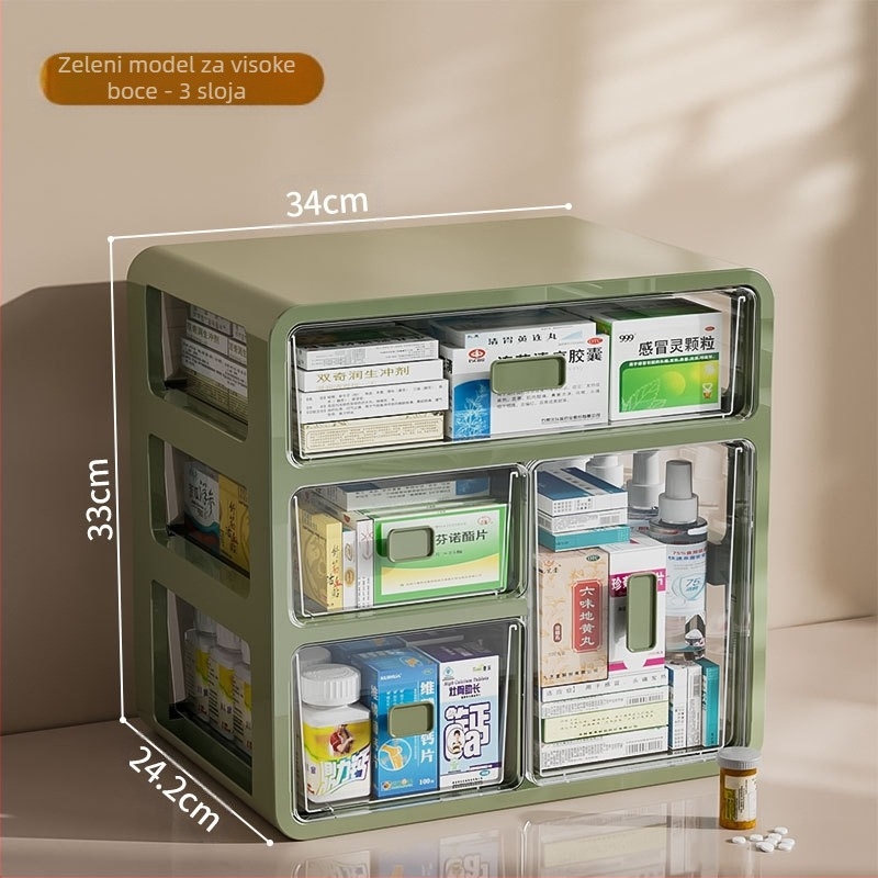 Kutija za lijekove za kućanstvo, kutija za pohranu lijekova, kutija za lijekove za kućanstvo velikog kapaciteta, višeslojna ladica, mala medicinska kutija za lijekove