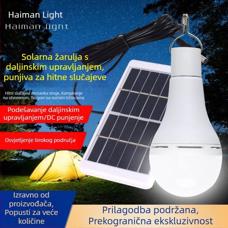 Solarna žarulja za punjenje, noćno svjetlo na tržnici, mobilno LED svjetlo, kampiranje, nestanak struje, vanjska rasvjeta za hitne slučajeve