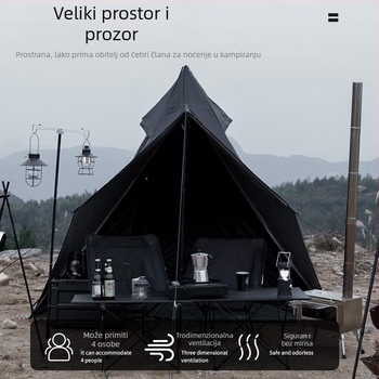 Proizvođač veleprodaje vanjskih dvoslojnih unutarnjih i vanjskih šatora tipa Spire Tower, kamperski šator, vodootporni crni ratnički piramidalni šator za više osoba
