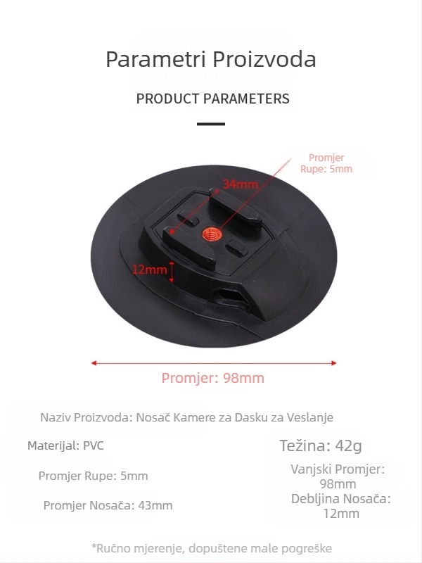 Nosač sportske kamere za veslanje s kopčom, daska za veslanje na surfanju, ojačana PVC baza, okvir za pričvršćivanje vanjskog snimača