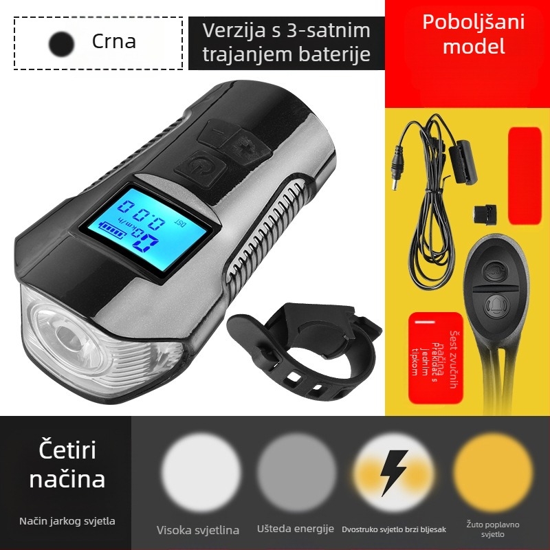 Mjerač koda, prikaz snage, USB punjiva svjetiljka za bicikl, mjerač koda, tri-u-jednom svjetlo za bicikl, truba