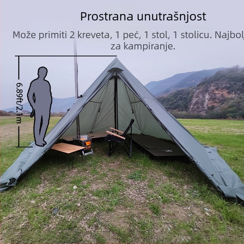 Vanjski kamping šesterokutni piramidalni šator indijski šator zaštita od sunca vodootporni šator s nadstrešnicom od spiralnog šatora oprema za kampiranje