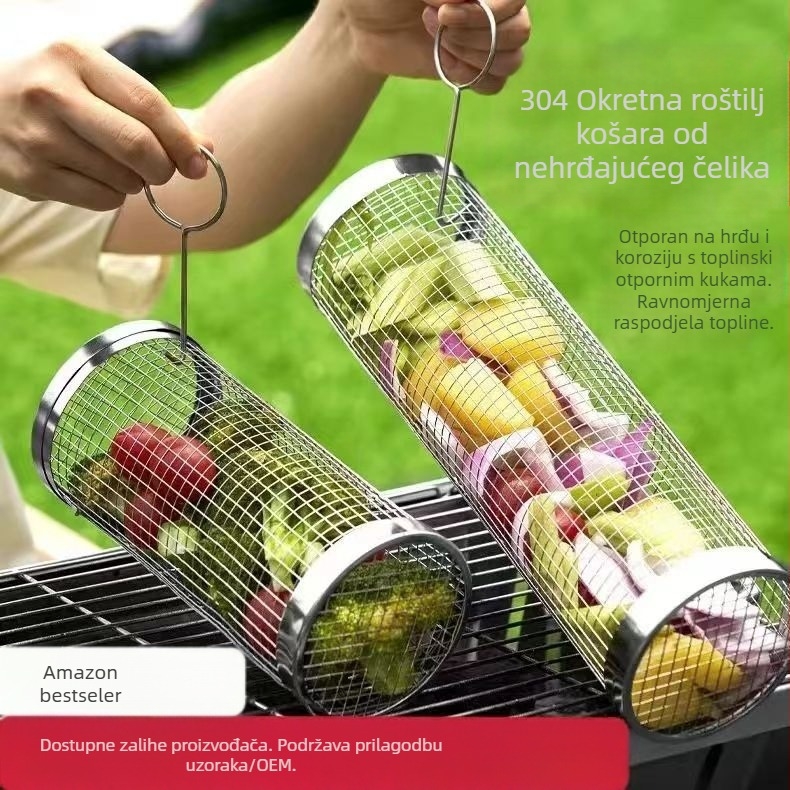 Amazon Rolling Barbecue Cage Supply Roštilj Cage Poboljšani vanjski roštilj od nehrđajućeg čelika za roštilj Alati za roštilj