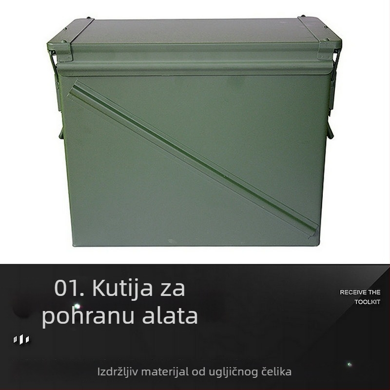 Metalna kutija za metke, kutija za pohranu alata od željeza, višenamjenska zaštitna prijenosna zatvorena kutija za pohranu alata