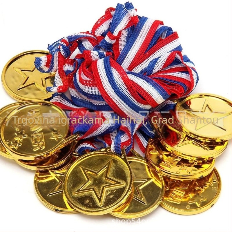 Prekogranična plastična zlatna medalja za igračke, dječja igračka za zabavu, dječja medalja s pet zvjezdica i sigurnosnom kopčom