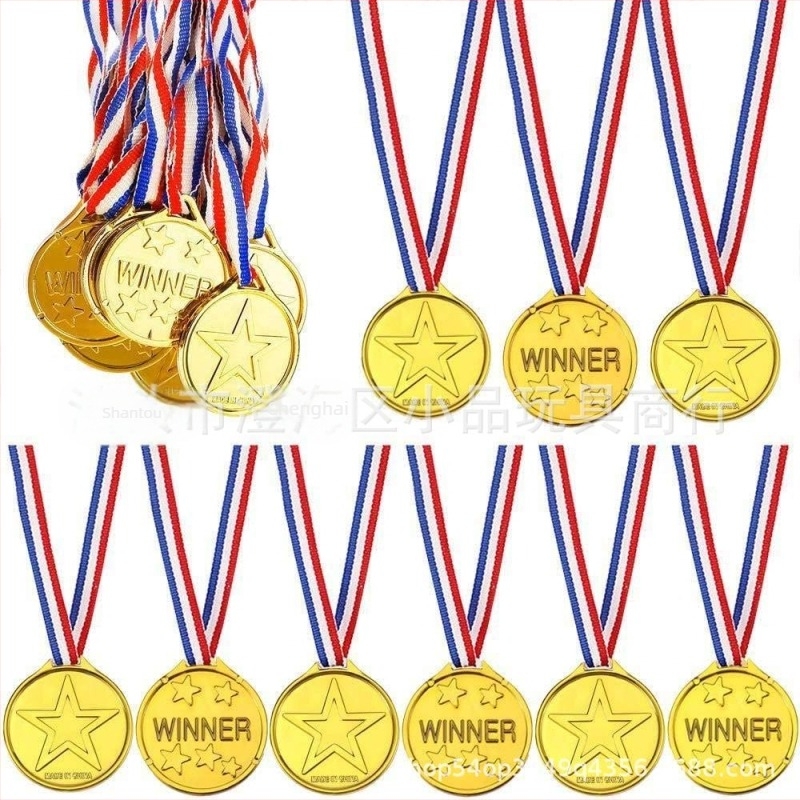 Prekogranična plastična zlatna medalja za igračke, dječja igračka za zabavu, dječja medalja s pet zvjezdica i sigurnosnom kopčom