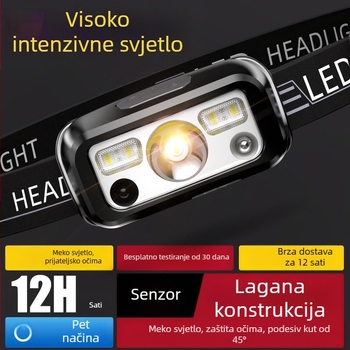 Snažno punjenje prednjih svjetala, super svijetlo ribolovno indukcijsko punjivo vanjsko naglavno svjetlo, izdržljiva posebna duga svjetiljka