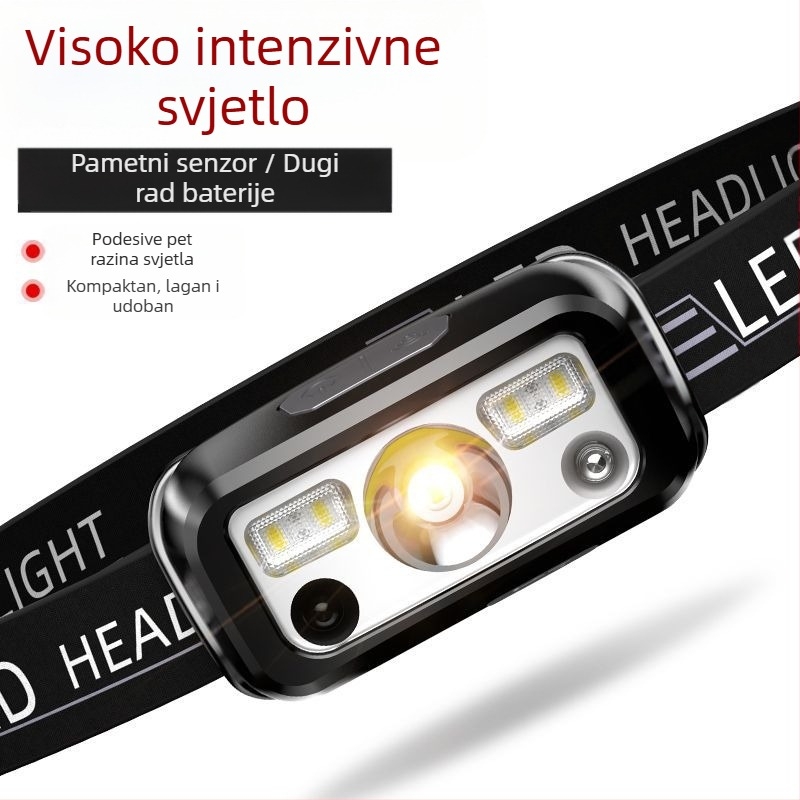 Snažno punjenje prednjih svjetala, super svijetlo ribolovno indukcijsko punjivo vanjsko naglavno svjetlo, izdržljiva posebna duga svjetiljka