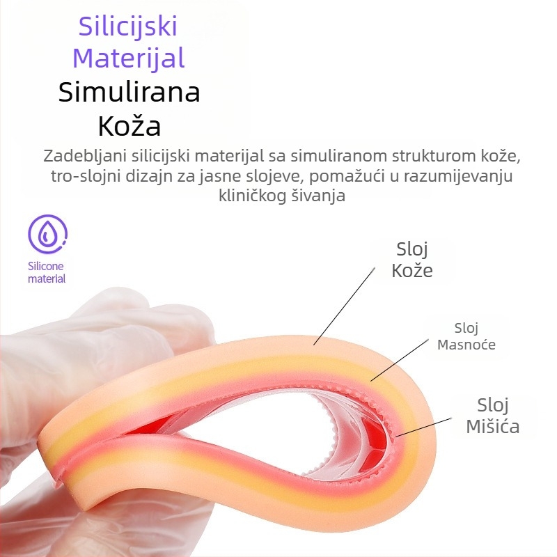 Modul za višestruko šivanje rana, silikonski, za vježbe, silikonski, za kirurške vježbe kože, model za ravnu ranu, dvojne namjene