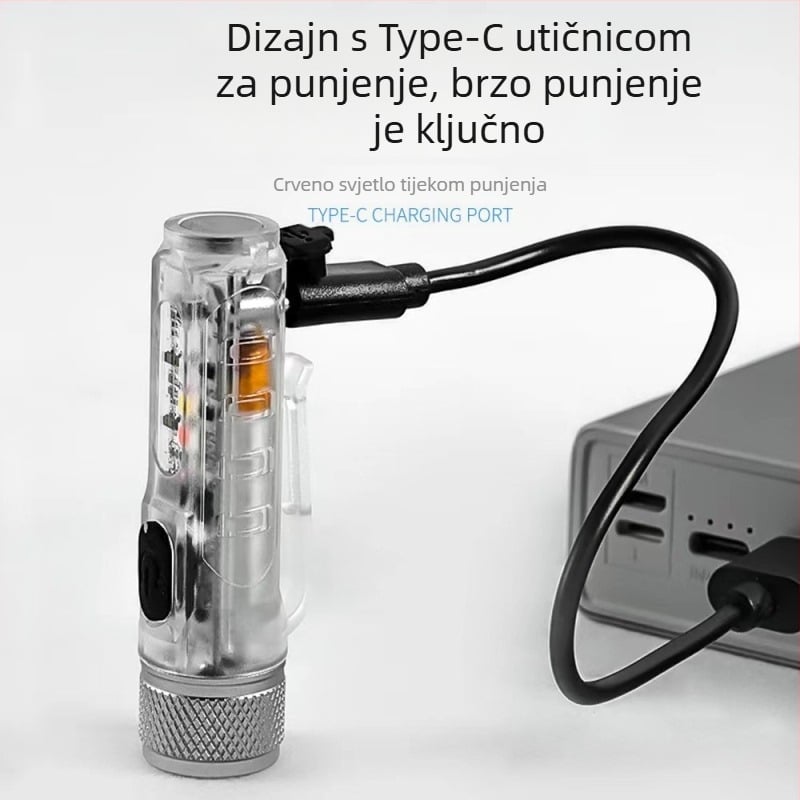 LED mini svjetiljka, upozorenje na daljinski udar, jako svjetlo, punjenje, privjesak za ključeve, prijenosna svjetiljka, vanjska svjetiljka s kopčom za kapu