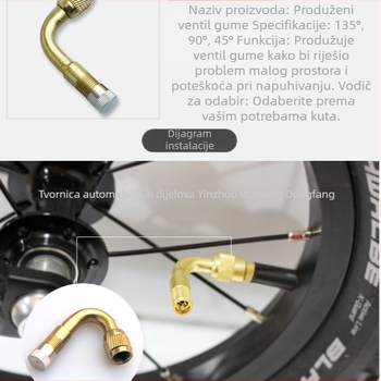 Automobilska motociklistička guma, američki produžni ventil, cijev za jednostruki kotač, balansiranje automobila, produžetak za usta, metalni napuhani štap