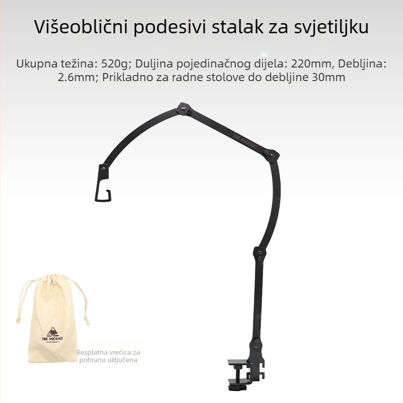 Vanjski stil kampiranja, višenamjenski podesivi stolni stalak za svjetlo, prijenosni viseći stalak za svjetlo s dugom rukom, sklopivi stalak za stolnu lampu za kampiranje