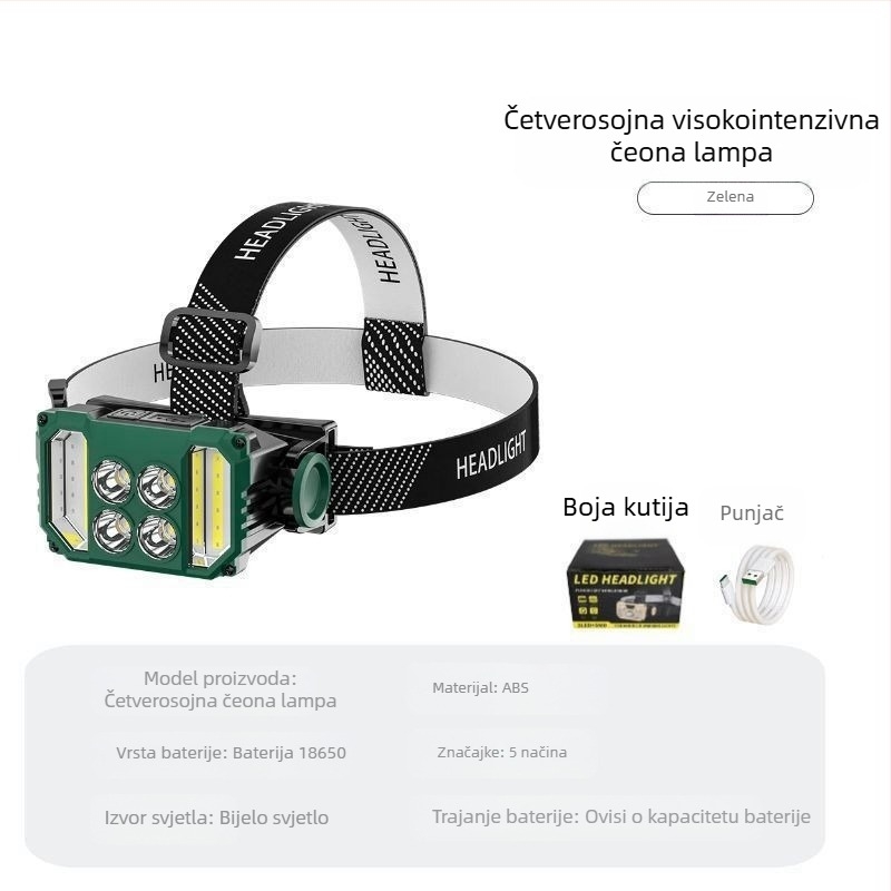 Nova noćna ribolovna pametna patrola za montažu na glavu, dugotrajna jaka svjetlost, visoka luminiscencija, vanjska mini punjiva LED čeona svjetiljka