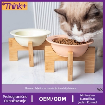 Keramička zdjela za kućne ljubimce, antidetonacijska, makron, zdjela za piće za mačke i pse, stalak od bambusa, zdjela za mačke, zdjela za hranjenje pasa