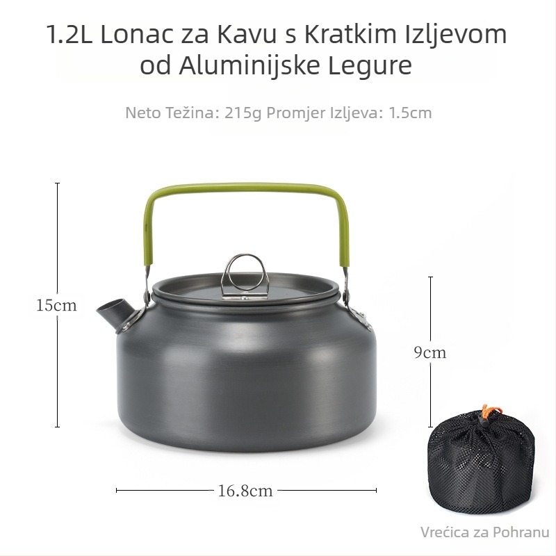 Vanjski čajnik od aluminijske legure, veliki kapacitet, prijenosni kamperski čajnik za kavu, ultra lagani putni čajnik 1,8 l