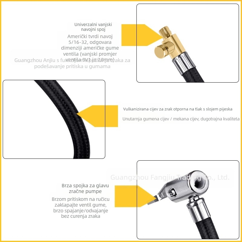Automobilska zračna pumpa može se ispuhati, produžna cijev za brzi zrak, produžetak cijevi za zrak, bakrena ručka za zaključavanje, bez propuštanja zraka