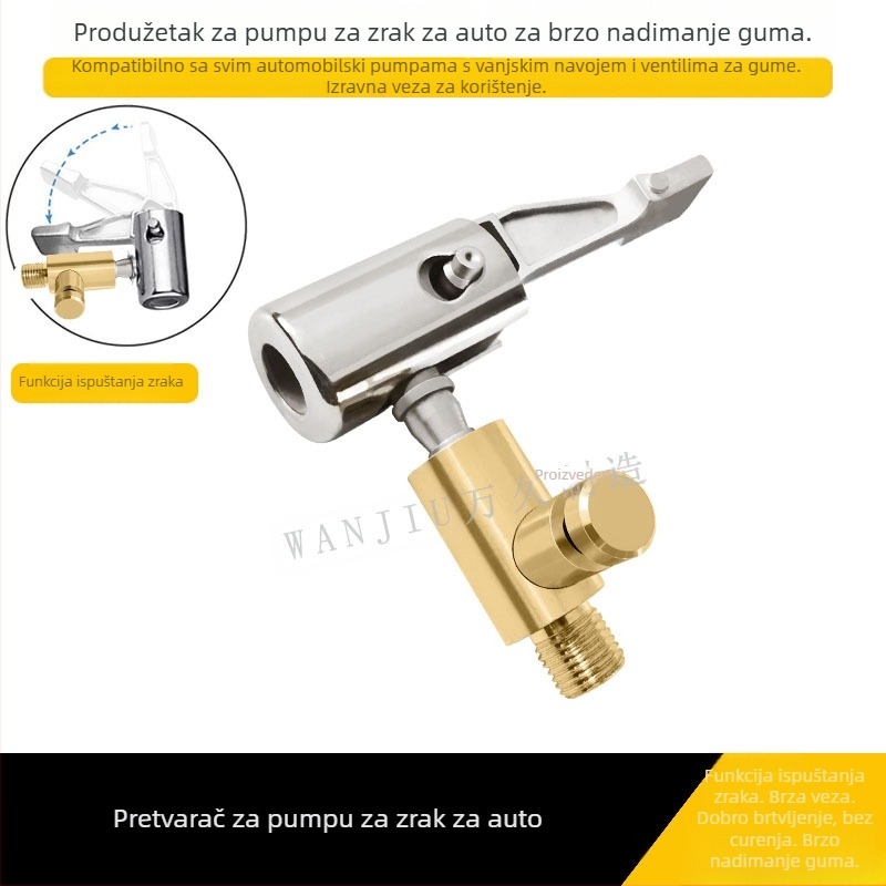 Automobilska zračna pumpa može se ispuhati, produžna cijev za brzi zrak, produžetak cijevi za zrak, bakrena ručka za zaključavanje, bez propuštanja zraka