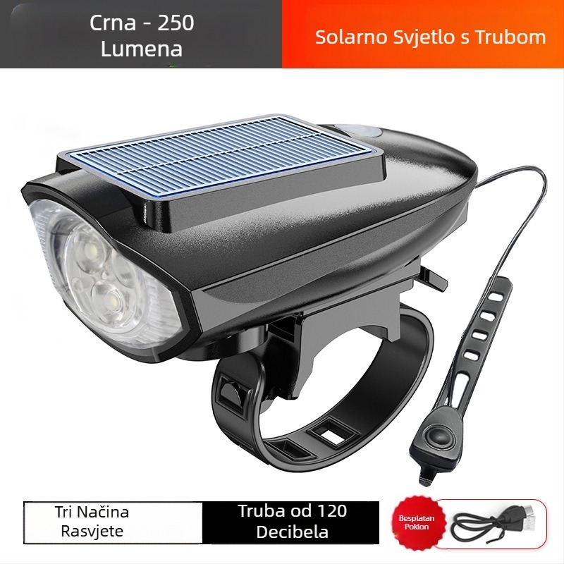 Svjetiljka za bicikl, solarna lampa za trubu, USB punjiva svjetiljka za prednje svjetlo, solarna lampa za bicikl