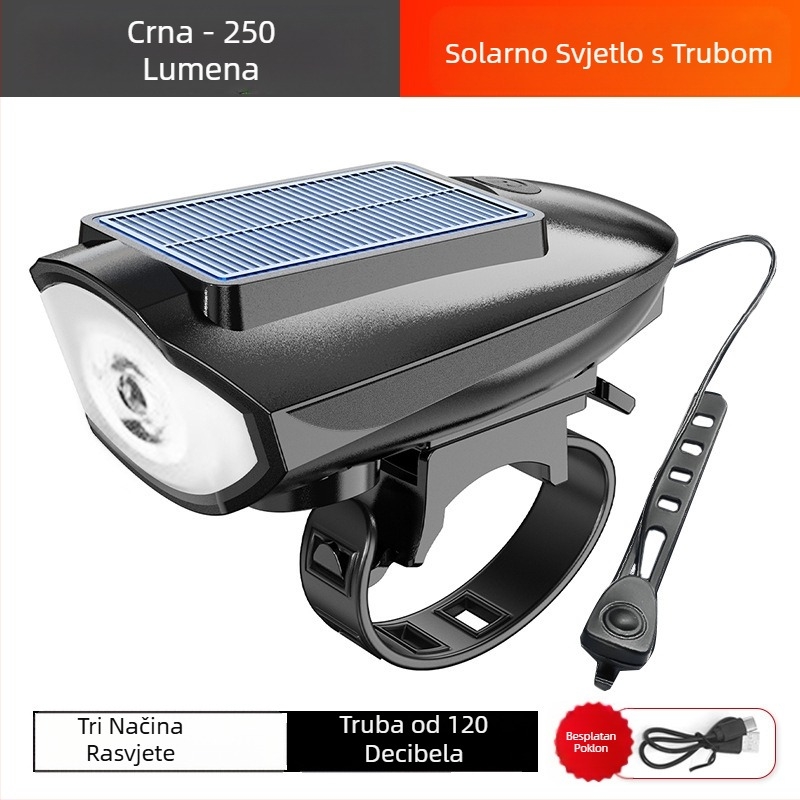 Svjetiljka za bicikl, solarna lampa za trubu, USB punjiva svjetiljka za prednje svjetlo, solarna lampa za bicikl