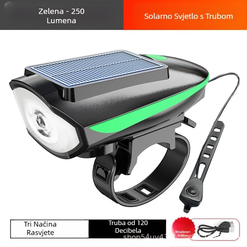 Svjetiljka za bicikl, solarna lampa za trubu, USB punjiva svjetiljka za prednje svjetlo, solarna lampa za bicikl
