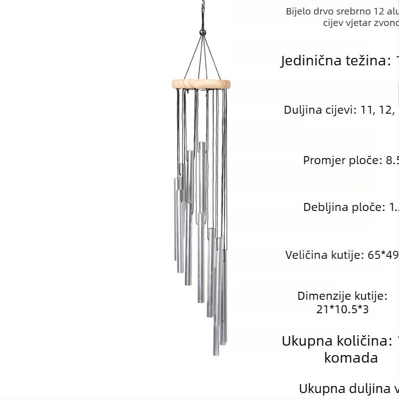 Metalni vjetrenjačasti privjesak s 12 cijevi, aluminijska cijev, kućni privjesak za balkon, prekogranični prigodni poklon, veleprodaja zvona