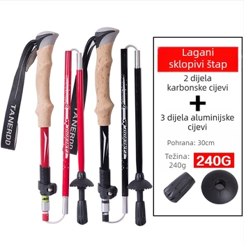 Vanjski štap za planinarenje, karbonski, ultra lagani, uvlačivi, sklopivi, vanjski štap za zaključavanje, penjanje, planinarenje, trčanje, kros-kantri, štap za hodanje od karbonskih vlakana