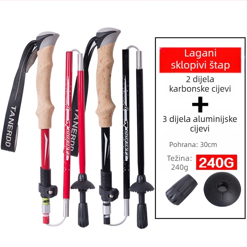 Vanjski štap za planinarenje, karbonski, ultra lagani, uvlačivi, sklopivi, vanjski štap za zaključavanje, penjanje, planinarenje, trčanje, kros-kantri, štap za hodanje od karbonskih vlakana