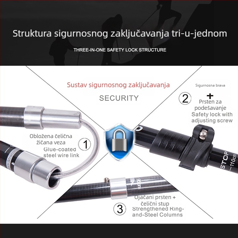 Vanjski štap za planinarenje, karbonski, ultra lagani, uvlačivi, sklopivi, vanjski štap za zaključavanje, penjanje, planinarenje, trčanje, kros-kantri, štap za hodanje od karbonskih vlakana