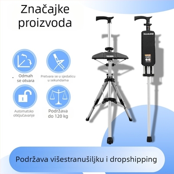 Hemeide stolica sa štakama, sklopiva stolica sa štakama na jedan klik, višenamjenska neklizajuća stolica, sklopiva stolica sa štakama za starije osobe