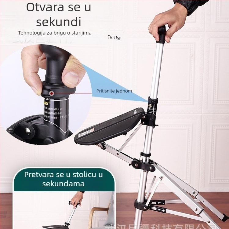 Hemeide stolica sa štakama, sklopiva stolica sa štakama na jedan klik, višenamjenska neklizajuća stolica, sklopiva stolica sa štakama za starije osobe