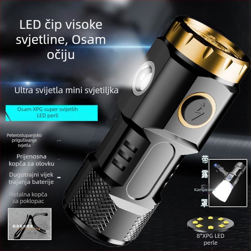 Mini svjetiljka, snažno svjetlo, višenamjenska, prijenosna vanjska, dugog dometa, punjiva, dugotrajna, LED, magnetska, usisna, mala, cob