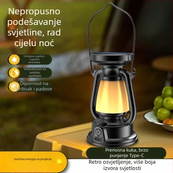 Nova kerozinska lampa iz 2024., punjiva kamperska lampa, dekorativna atmosferska lampa, vanjska retro solarna prijenosna kamperska lampa