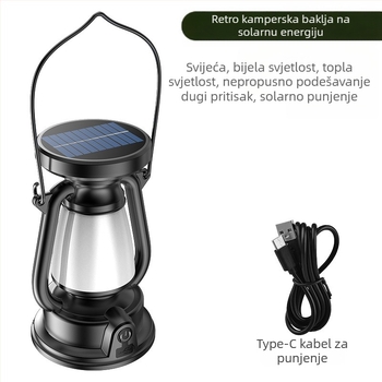 Nova kerozinska lampa iz 2024., punjiva kamperska lampa, dekorativna atmosferska lampa, vanjska retro solarna prijenosna kamperska lampa
