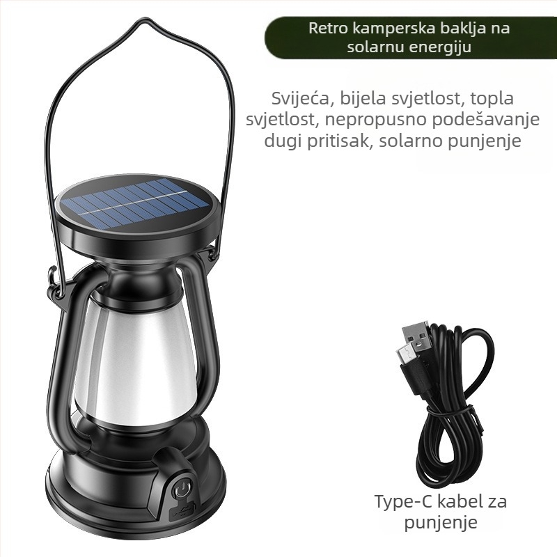 Nova kerozinska lampa iz 2024., punjiva kamperska lampa, dekorativna atmosferska lampa, vanjska retro solarna prijenosna kamperska lampa