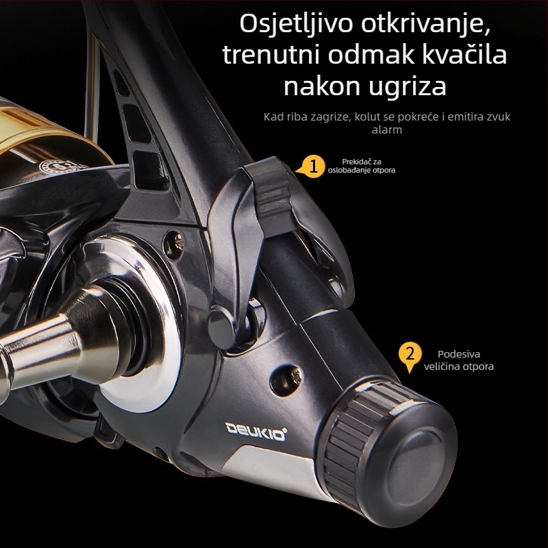 Zabavni dvostruki istovar kotača za predenje, puna metalna žica, šalica za ribolov, prednji i stražnji kotač za ispuštanje kočnice, sila za ribolov, knjižnica, kotač za ribolov šarana, veleprodaja