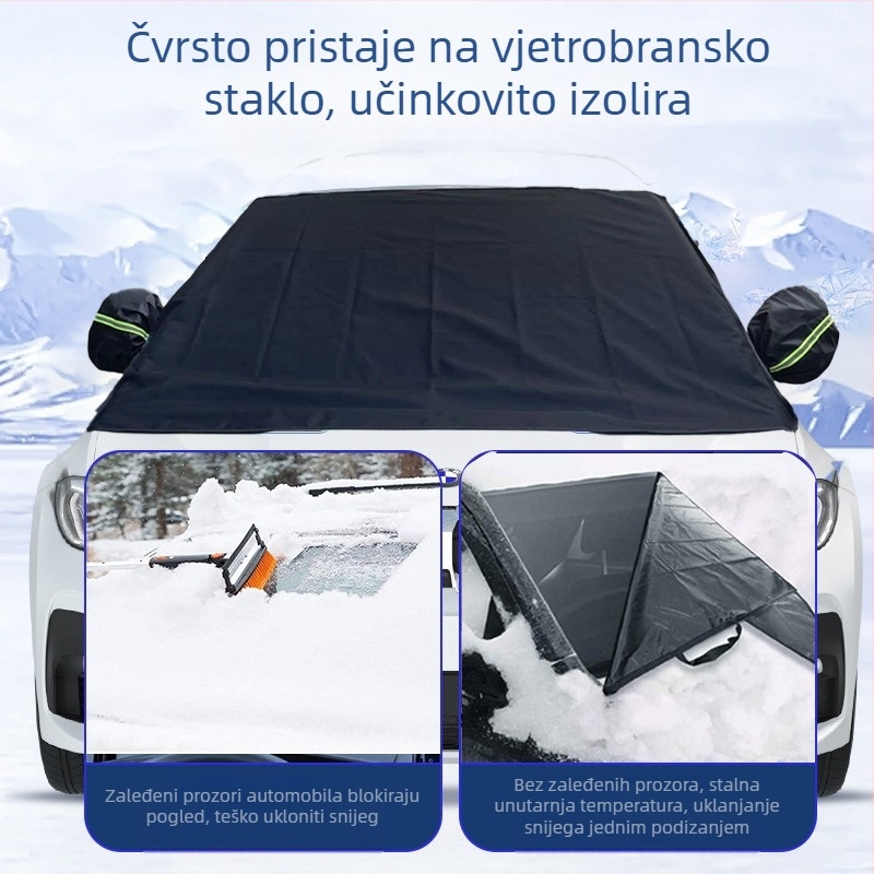 Navlaka za snijeg za automobil, protiv snijega i mraza, vodootporna protiv opalog lišća, prednja navlaka od zadebljane oxfordske tkanine za krov i zaštitu od smrzavanja za zimu