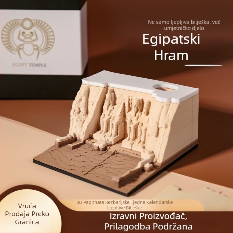 Kalendar za 2025., drevni egipatski hram Wenchuang, ukrasi, kidajuće ljepljive bilješke, 3D stereoskopski tjedni kalendar, rezbarenje papira.