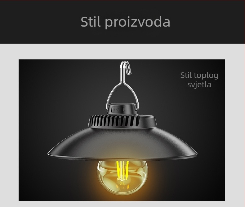 Novo prekogranično LED kampersko svjetlo za toplu atmosferu, svjetlo za šator s ugrađenom baterijom i kukom, TYPEC kampersko svjetlo za punjenje