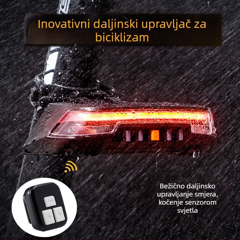 Pametno stražnje svjetlo kočnice za bicikl, bežični daljinski upravljač, upravljanje svjetlima volana, indukcija, USB punjenje, COB svjetlo upozorenja za bicikl