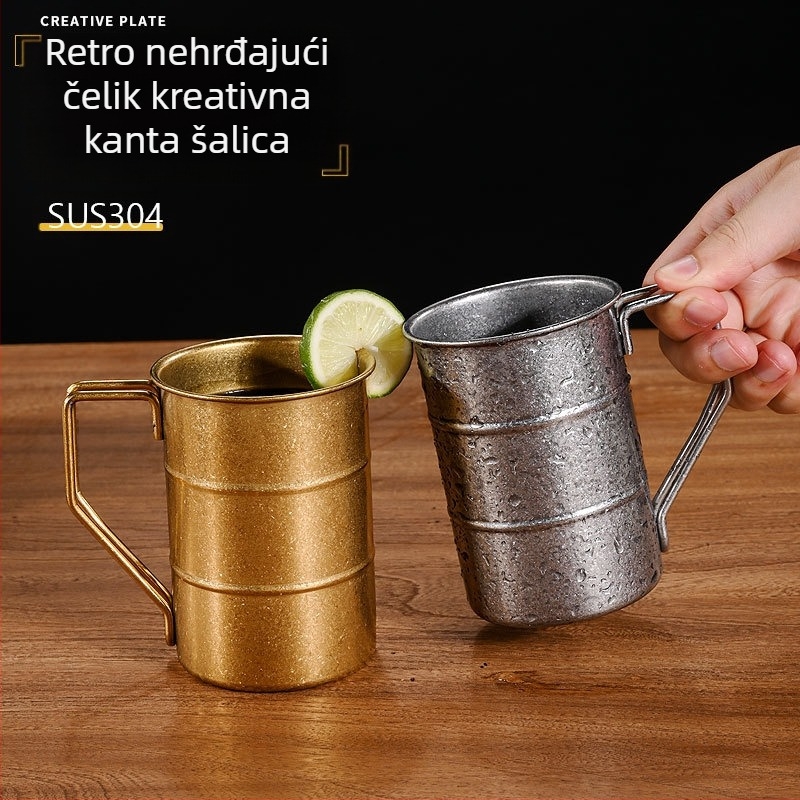 Vintage krigla za pivo od nehrđajućeg čelika 304, krigla s pijeskom od pahuljice, kreativna stara šalica za kampiranje na otvorenom, logotip po narudžbi
