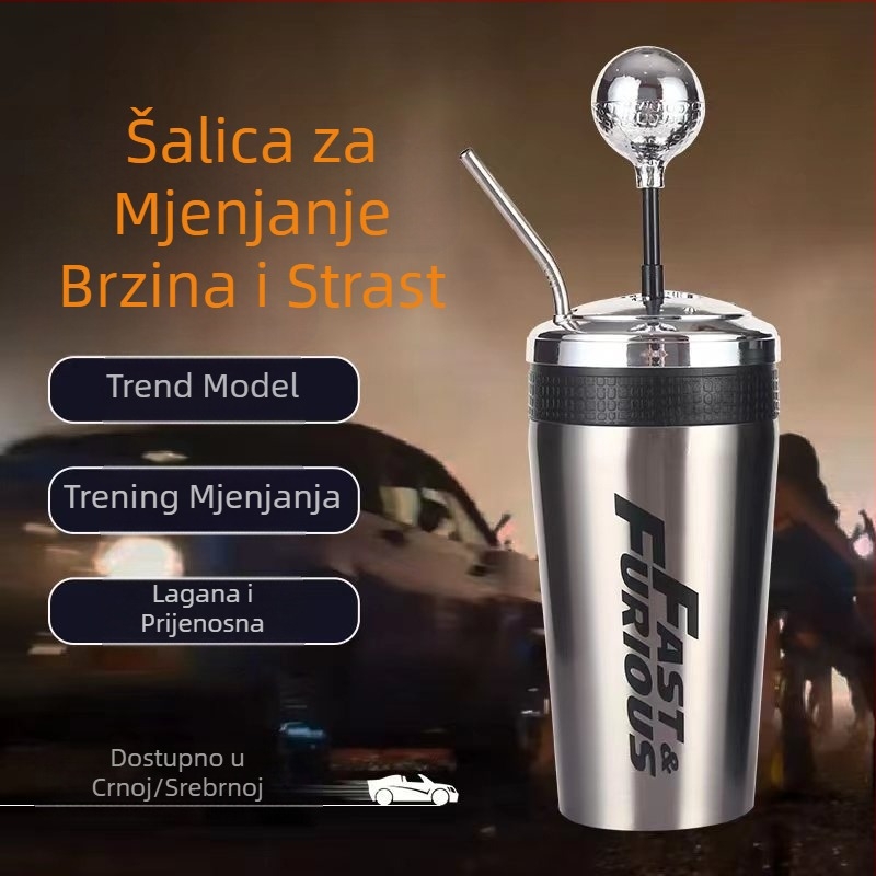Šalica za brzinu i strast, šalica za vodu velikog kapaciteta od nehrđajućeg čelika, šalica za auto, termosica od slamke, šalica za mjenjač automobila