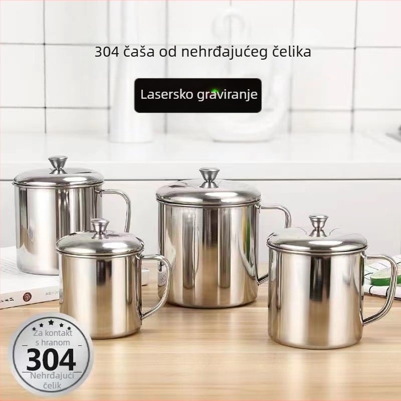 Čaša za vodu od nehrđajućeg čelika 304, za učenike i djecu, za ured, za sobu za šah i karte, za vrtić, kantina s poklopcem, šalica za čaj