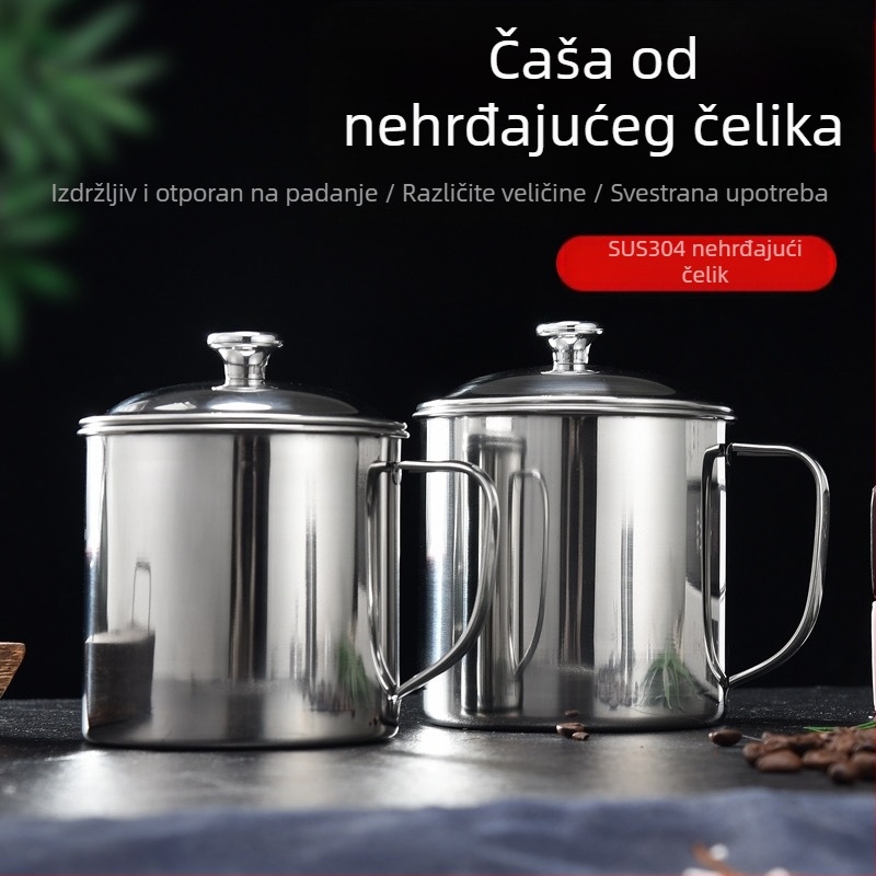 Čaša za vodu od nehrđajućeg čelika 304, za učenike i djecu, za ured, za sobu za šah i karte, za vrtić, kantina s poklopcem, šalica za čaj